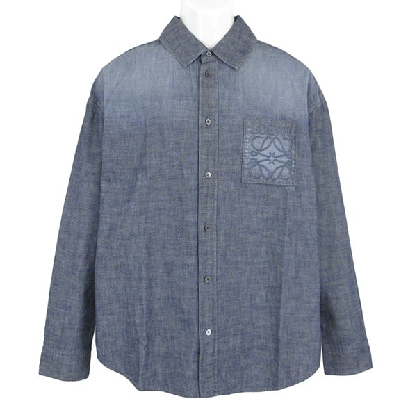 ロエベ シャツ メンズ LOEWE コットンシャツ H526Y05WF1 8438 ウォッシュドブルー サイズ50 Lサイズ相当 ※サイズ別の在庫状況はお問合せください。