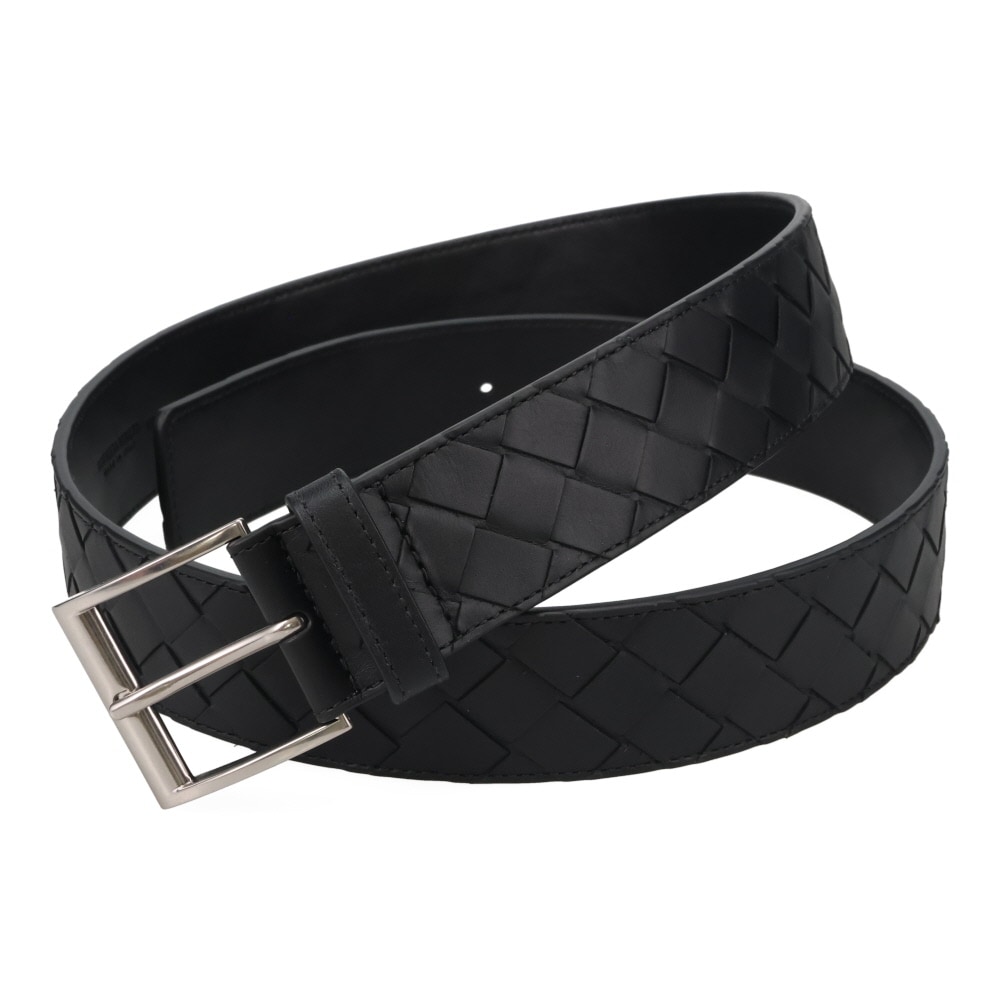 ボッテガヴェネタ ベルト メンズ BOTTEGA VENETA イントレチャート 609183 VCPQ3 1086 ブラック シルバーバックル 100cm