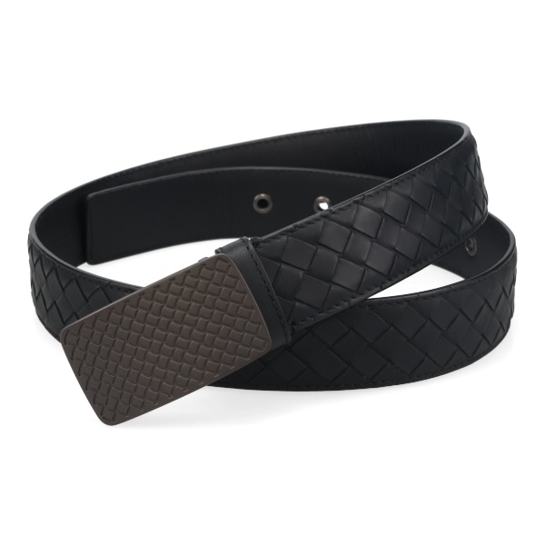 ボッテガヴェネタ ベルト メンズ BOTTEGA VENETA イントレチャート 496322 VAYD0 1000 ガンメタルバックル ブラック 90cm