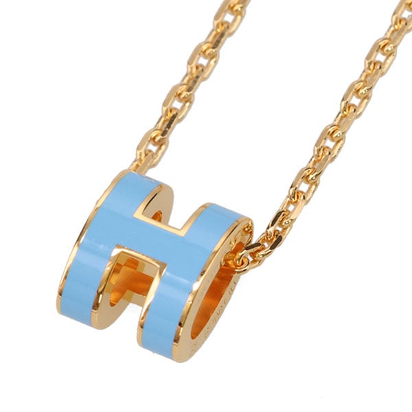【プレミアム価格】 エルメス ポップアッシュ ネックレスミニ HERMES ブルーオラージュ ゴールド 147992 POP H ポップH