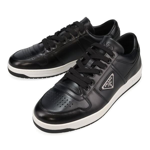 プラダ スニーカー メンズ PRADA ダウンタウン レザースニーカー 2EE364 3LJ6 F0632 ブラック サイズ9.0 28.0cm相当 ※サイズ別の在庫状況はお問合せください。