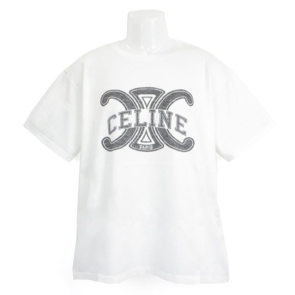 セリーヌ Tシャツ メンズ CELINE ルーズTシャツ コットンジャージー RX0BO671Q 01OB オフホワイト ブラック Lサイズ ※サイズ別の在庫状況はお問合せください。