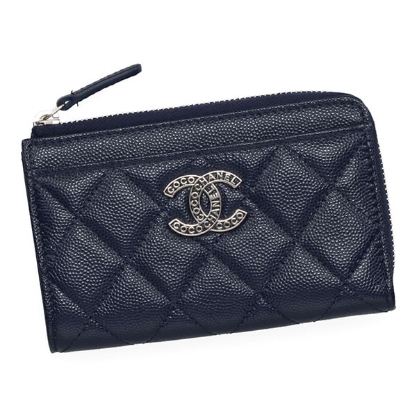 シャネル 財布 レディース CHANEL フラグメントケース AP3836 B15620 NU908 ネイビー シルバー金具