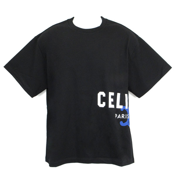 セリーヌ Tシャツ メンズ CELINE コットンジャージー RX0HV1242 GDU0 ブラック ホワイト ブルー Mサイズ ※サイズ別の在庫状況はお問合せください。
