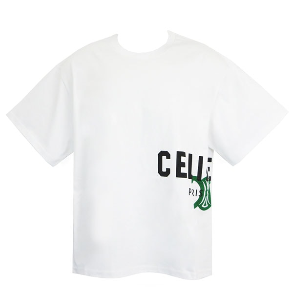 セリーヌ Tシャツ メンズ CELINE コットンジャージー RX0HV1242 GJL3 オプティックホワイト ブラック ダークグリーン Mサイズ ※サイズ別の在庫状況はお問合せください。