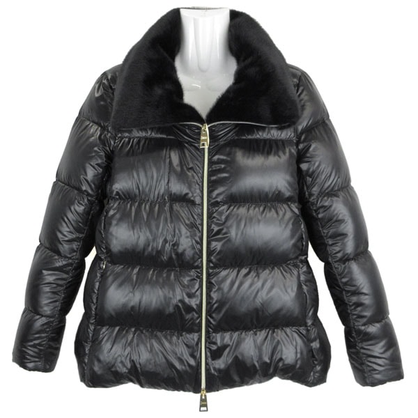 ヘルノ ダウン レディース HERNO ナイロンウルトラライト＆ニューレディフェイクファー ジャケット PI001923D 12017Z 9300 ブラック サイズ40 Mサイズ相当