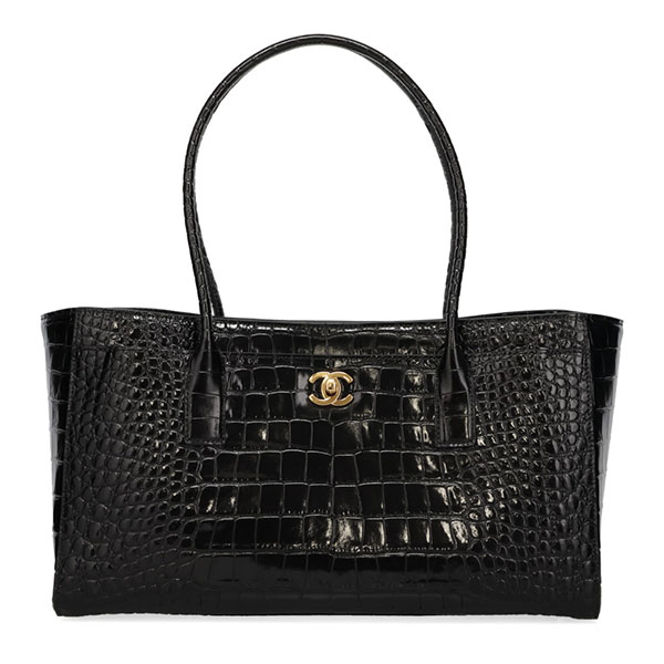【プレミアム価格】 シャネル バッグ レディース CHANEL スモールショッピングバッグ クロコダイルエンボス AS6243 B24144 94305 ブラック ゴールド金具