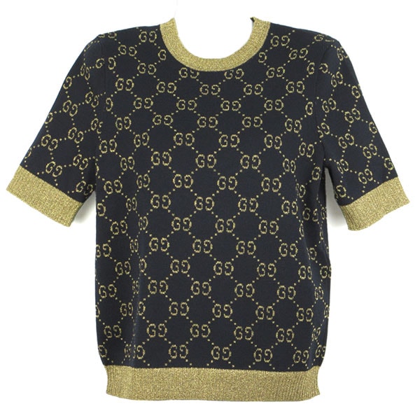 グッチ ニット レディース GUCCI GGコットンラメファブリックトップス 526759 X9W83 4921 ネイビー+ゴールド　Sサイズ
