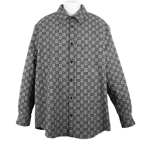 グッチ シャツ メンズ GUCCI GGギンガムチェック コットンウールジャカードシャツ 824030 ZASIZ 1155 グレー+ダークグレー サイズ48 Mサイズ相当