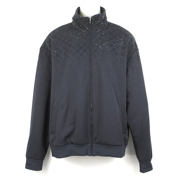 グッチ ジャケット メンズ GUCCI クリスタルテクニカルジャージー ジップアップジャケット 852675 XJHML 4330 ダークブルー Mサイズ