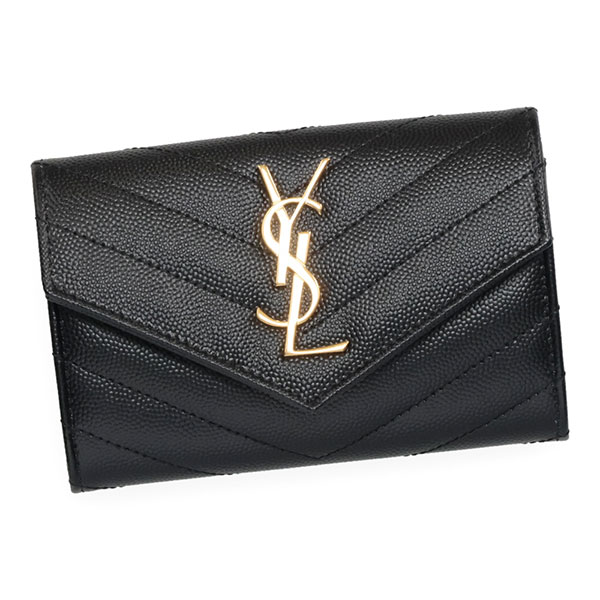 サンローラン 財布 レディース SAINT LAURENT モノグラム スモールエンベロープウォレット 414404 BOW01 1000 ブラック ゴールド金具