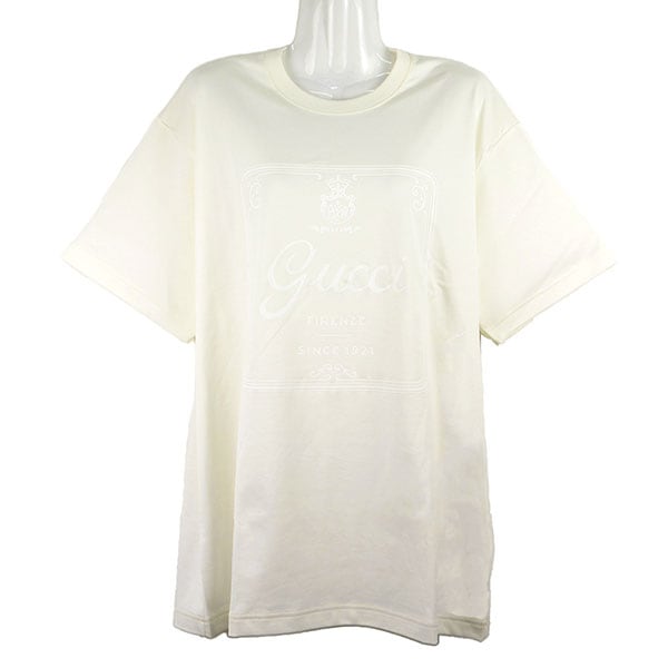 グッチ Tシャツ レディース GUCCI プリント ソフトコットンジャージーTシャツ 837959 XJHM3 9750 アイボリー Lサイズ