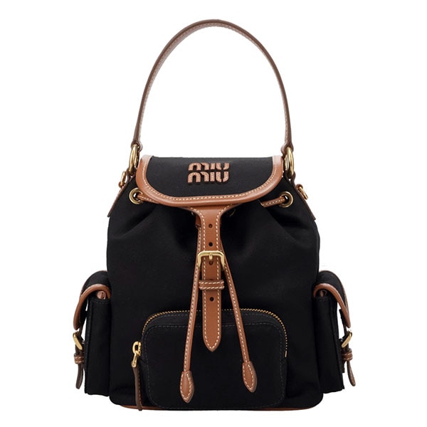 ミュウミュウ バッグ レディース MIUMIU キャンバス レザー バックパック 5BZ043 2IBQ F0RS5 NERO+BRANDY ブラック+ブランデー
