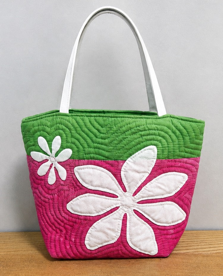 タヒチアンティアレのバイカラーバッグ（グリーン×ピンク）