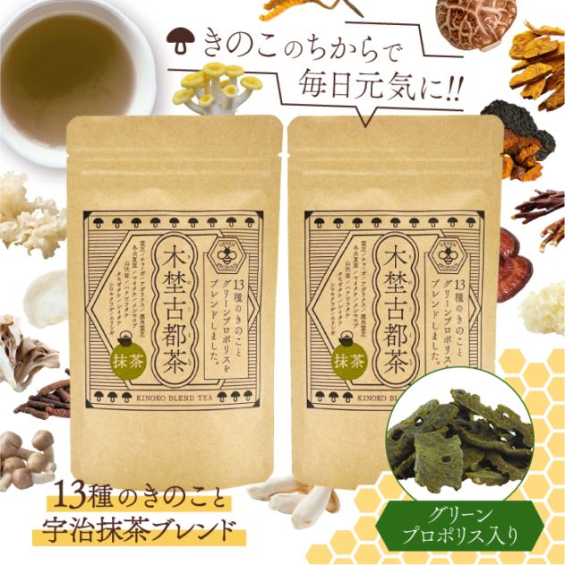 グリーンプロポリス入り 木埜古都茶 きのことちゃ 13種のきのこと無添加抹茶ブレンド 2袋セット