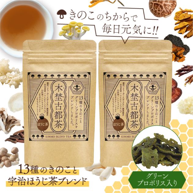 グリーンプロポリス入り 木埜古都茶 きのことちゃ 13種のきのこと無添加ほうじ茶ブレンド 2袋セット