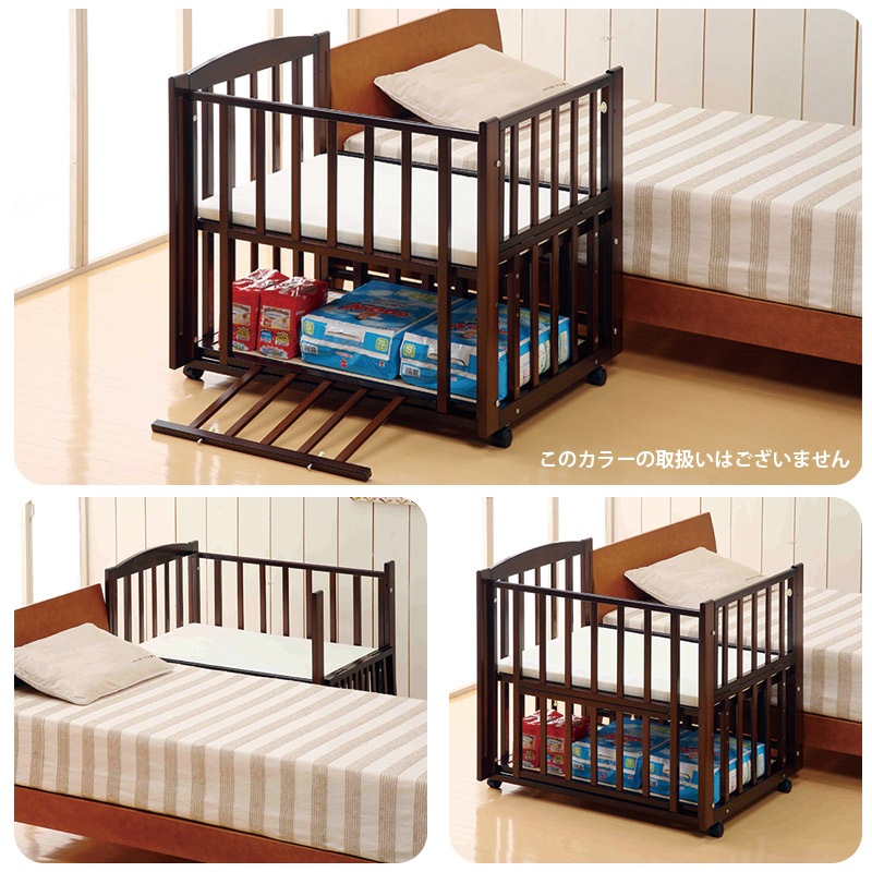 ミニベビーベッド スリーオープン(収納板付)【国産】お世話用の扉が3枚あるミニベビーベッド【内寸：60×90cm】【使用期間：生後24ヶ月以内】［レンタル］