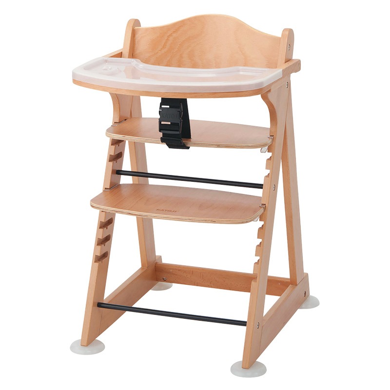 プレミアムベビーチェアmamy［ナチュラルカラー］(テーブル付き・テーブルトレイ付き)成長に合わせて座席・足のせの高さを工具を使わず調節できるベビーチェア【使用期間：7ヶ月頃～体重60kg】【完組みでお届け】［レンタル］