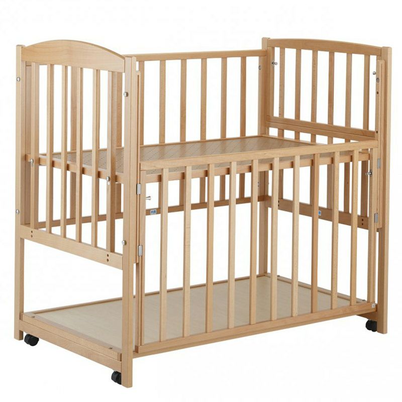 ツーオープン ベビーベッド(収納板付)【国産】お世話用の扉が2枚あり床板の高さが70cmでお世話が楽なハイポジション［レンタル］