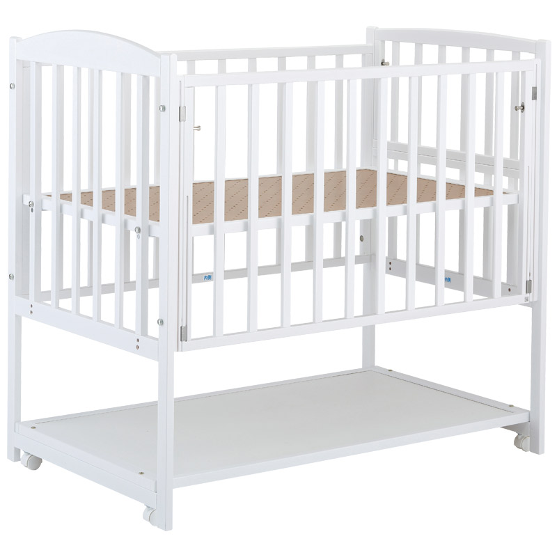 ツーオープン ベビーベッド ホワイト(収納板付)【国産】お世話用の扉が2枚あり床板の高さが70cmでお世話が楽なハイポジション［レンタル］