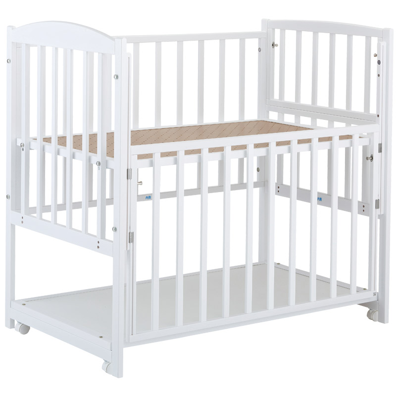 ツーオープン ベビーベッド ホワイト(収納板付)【国産】お世話用の扉が2枚あり床板の高さが70cmでお世話が楽なハイポジション［レンタル］