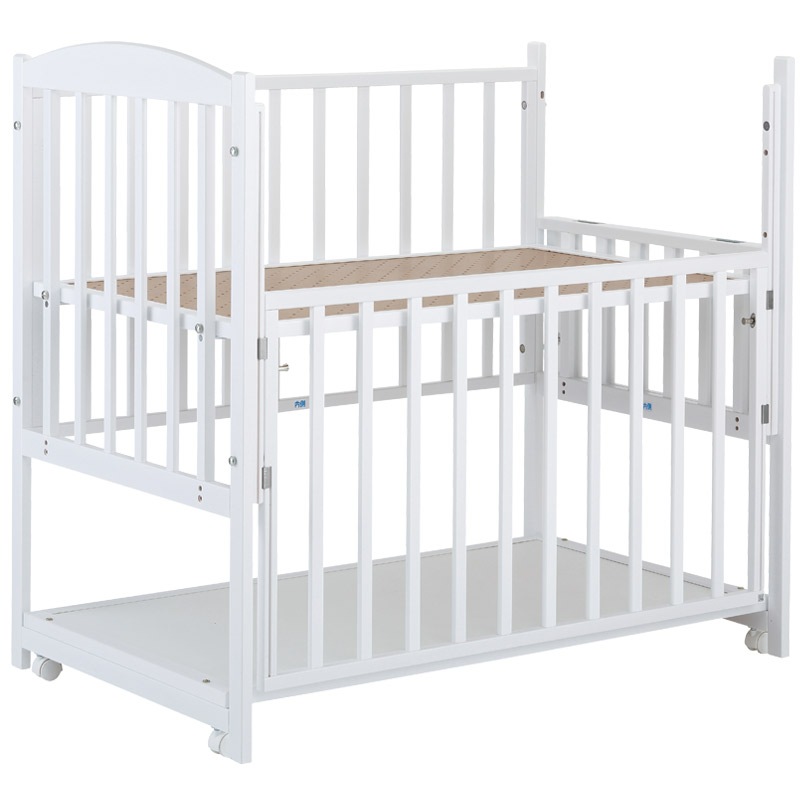 ツーオープン ベビーベッド ホワイト(収納板付)【国産】お世話用の扉が2枚あり床板の高さが70cmでお世話が楽なハイポジション［レンタル］