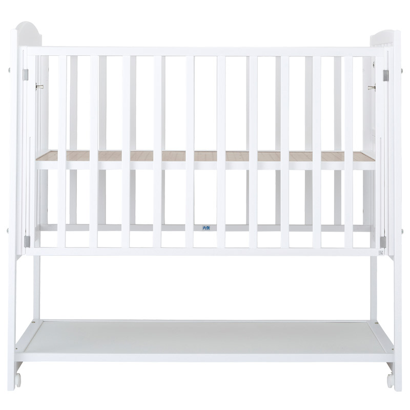 ツーオープン ベビーベッド ホワイト(収納板付)【国産】お世話用の扉が2枚あり床板の高さが70cmでお世話が楽なハイポジション［レンタル］