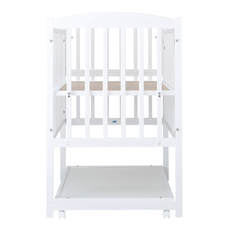 ツーオープン ベビーベッド ホワイト(収納板付)【国産】お世話用の扉が2枚あり床板の高さが70cmでお世話が楽なハイポジション［レンタル］