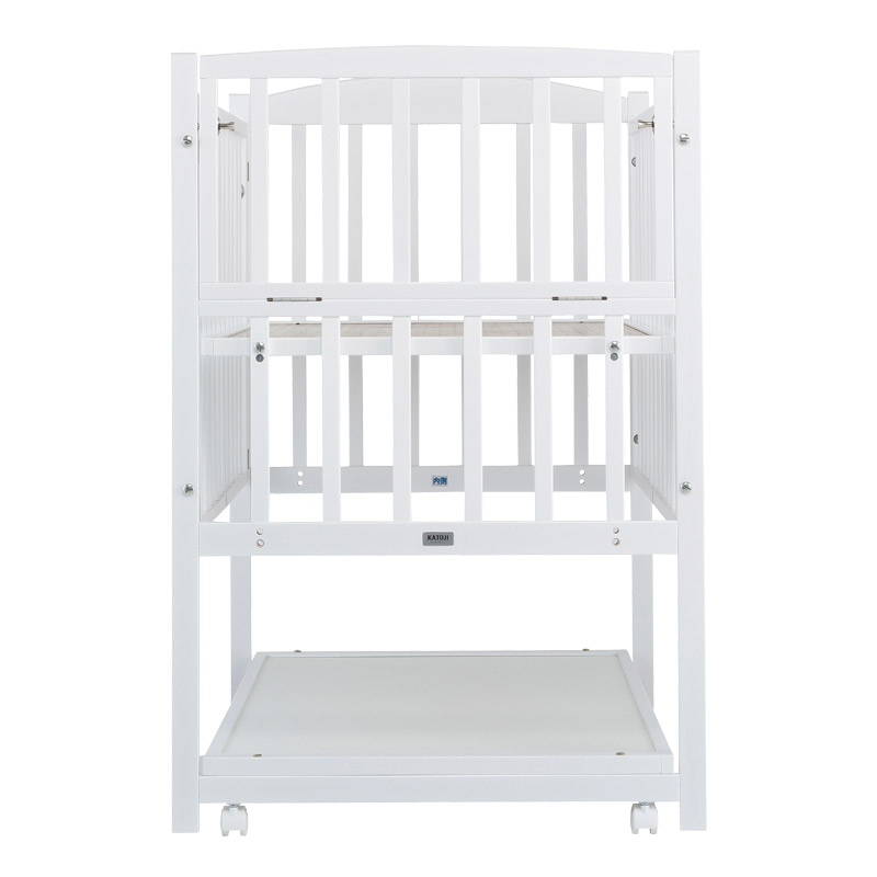 ツーオープン ベビーベッド ホワイト(収納板付)【国産】お世話用の扉が2枚あり床板の高さが70cmでお世話が楽なハイポジション［レンタル］