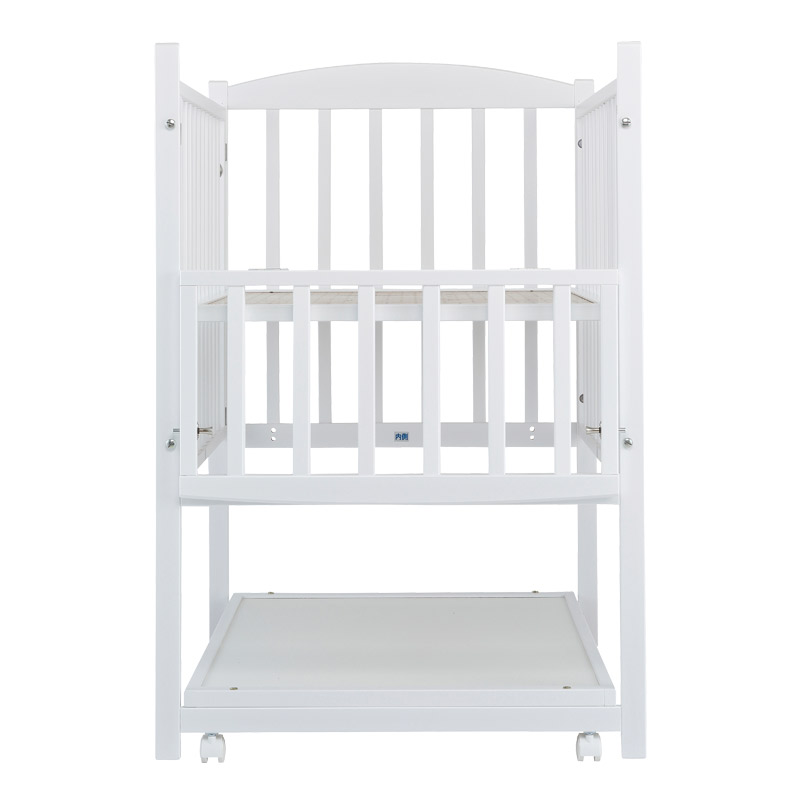 ツーオープン ベビーベッド ホワイト(収納板付)【国産】お世話用の扉が2枚あり床板の高さが70cmでお世話が楽なハイポジション［レンタル］