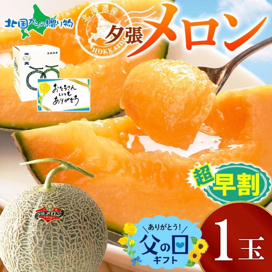 【父の日早割2026】 夕張メロン 北海道産 共選 良品 1.2kg前後×1玉 メッセージカード 食べ方ガイド付 父の日 メロン ギフト 父の日ギフト 食べ物 父の日 フルーツ Gift melon 贈答 果物 贈り物 お父さん 父の日 プレゼント 送料無料◆発送予定：6月13日-6月21日