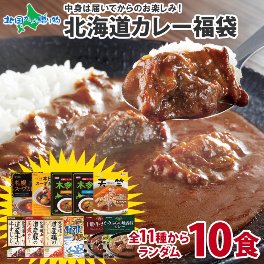 北海道 カレー福袋  お楽しみ食べ比べ10食セット 北海道 お土産 カレー セット/チキンカレー/クリシュナ オホーツク流氷カレー/レトルトカレー 常温保存 カレー レトルト 詰め合わせ ご当地カレー お取り寄せ curry