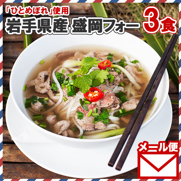 岩手県産 米粉麺 盛岡フォー 3食 ベトナム風 ノングルテン /お取り寄せ メール便　送料無料 ※日時指定不可 ※代金引換不可