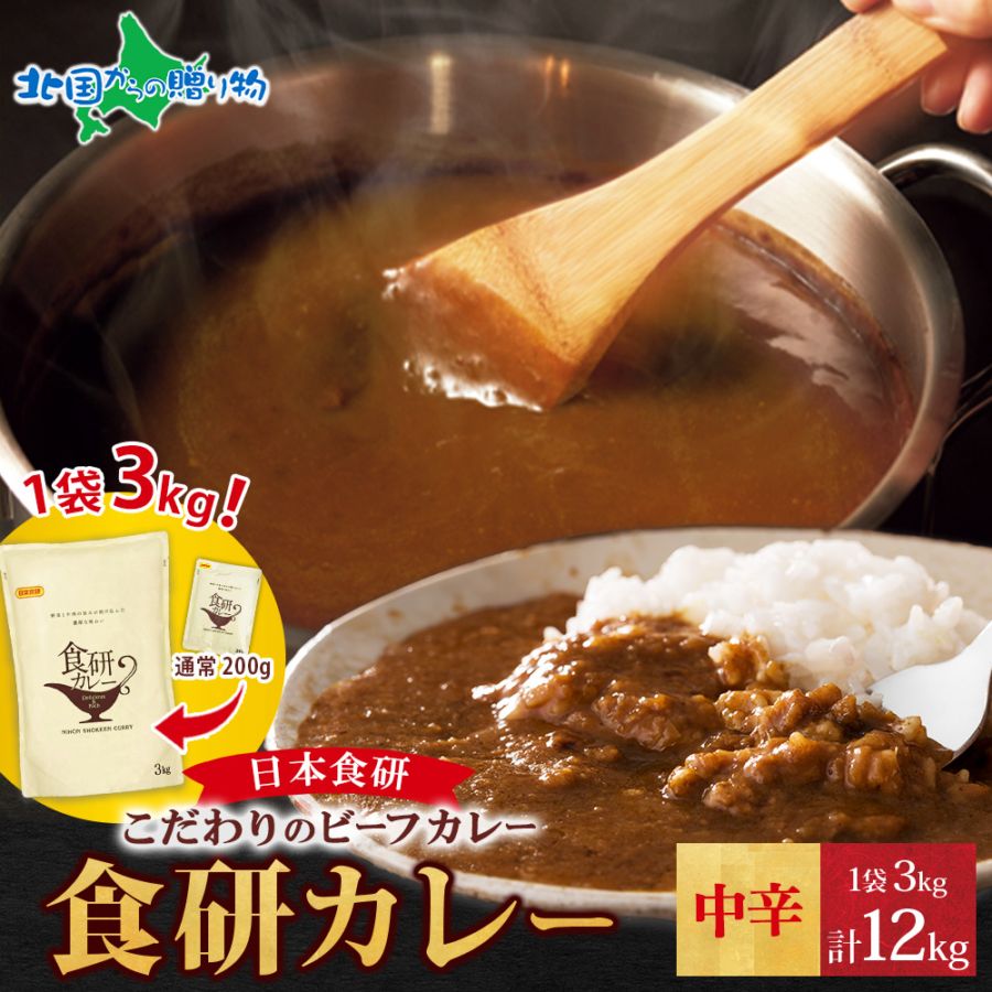 日本食研 カレー レトルト 食研カレー 3kg 4袋 計12kg 業務用 特大 セット レトルトカレー 中辛 ビーフカレー レトルト食品 セット 詰め合わせ お取り寄せ カレー レトルト 業務用 カレー 食品 レトルト 常温保存 レトルトカレー まとめ買い retort curry