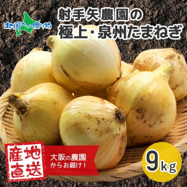 射手矢農園の泉州たまねぎ9kg 大阪 泉佐野市 射手矢農園 玉ねぎ  オニオン たまねぎ タマネギ 玉葱 玉ねぎ9kg オニオンスープ 甘い 肉厚 グルメ 食品 送料無料 北国からの贈り物 ◆出荷予定：5月中旬-6月上旬