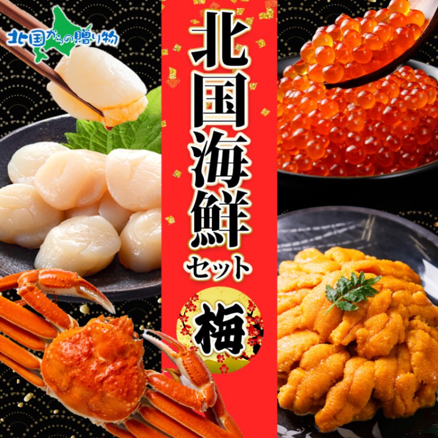 韓国　蟹グルメセット 北国海鮮セット 梅 ズワイ蟹姿 500g いくら 80g ホタテ 100g