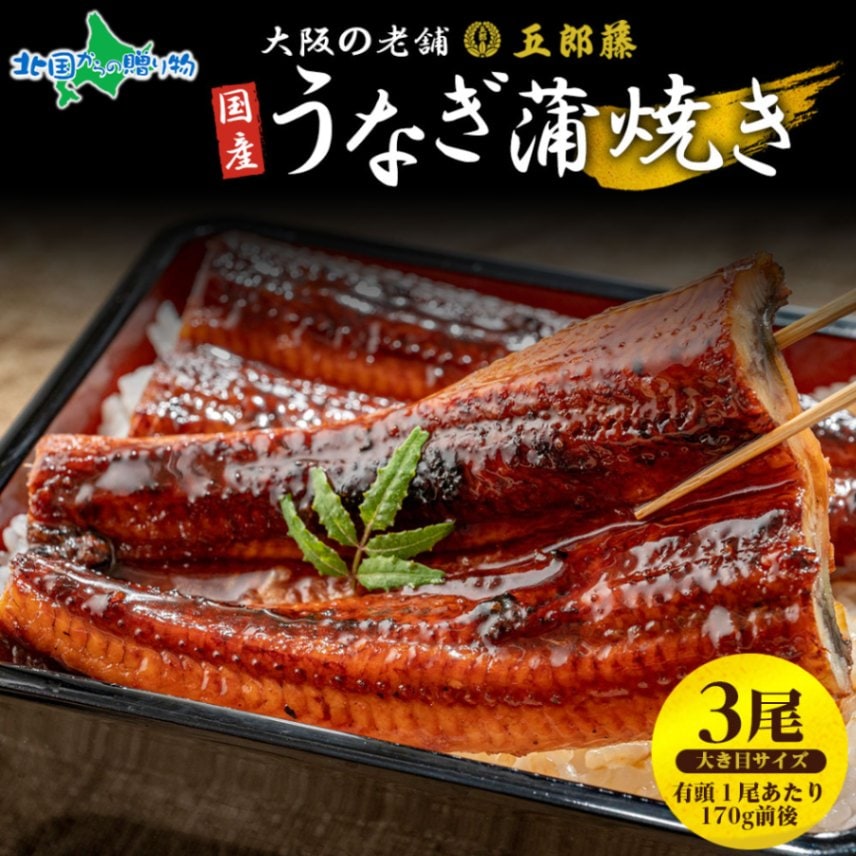 国産 訳あり鰻 蒲焼き 170g 前後 3尾 うなぎ 五郎藤 蒲焼き 地焼き 関西風 炭火焼き 有頭鰻 ウナギ 鰻 老舗 蒲焼 秘伝のタレ やわらか ふっくら 脂 ジューシー ひつまぶし 訳あり 泉佐野市 カット 小分け 真空パック 冷凍 送料無料 北国からの贈り物