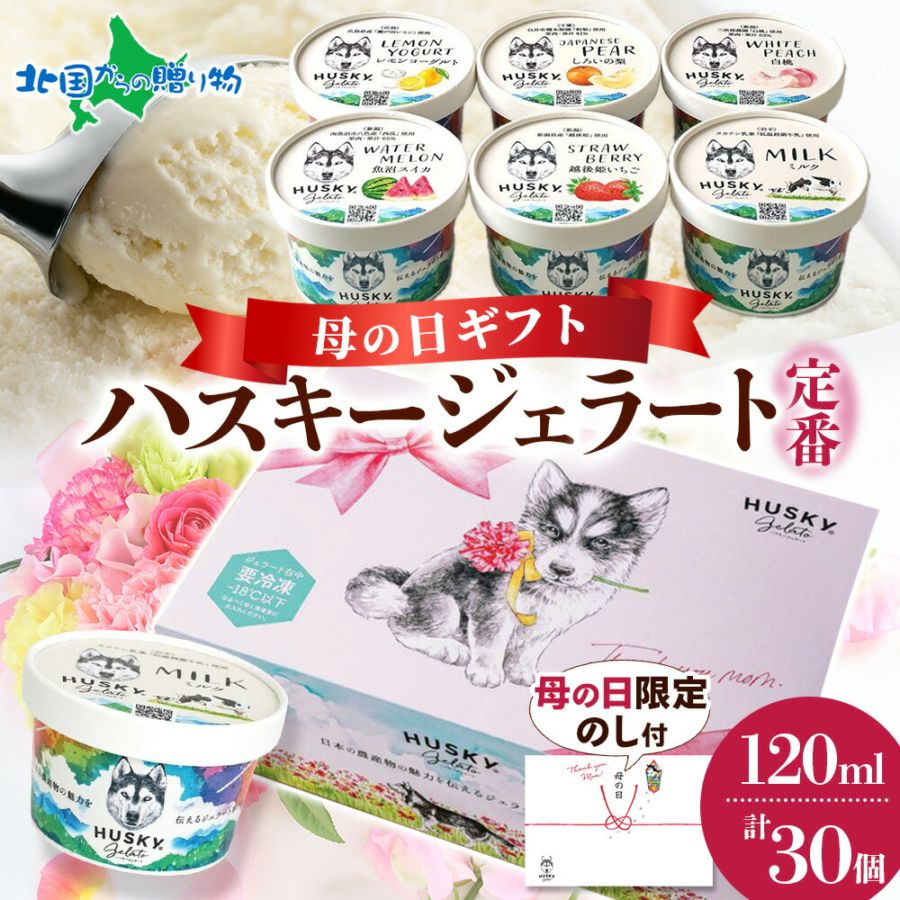 【母の日ギフト】 ハスキージェラート 6種セット 計30個 ミルク チョコ ピスタチオ ベリー ほうじ茶 黒糖 バナナ ジェラート 専門店 デザート ご当地 フレーバー 母の日 アイス お取り寄せ スイーツ 食べ比べ 贈り物