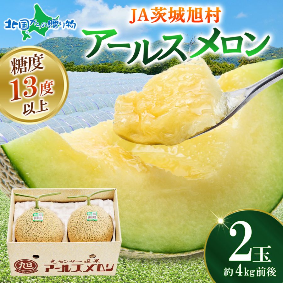 茨城県産アールスメロン2玉（4kg前後） アールスメロン フルーツ メロン 茨城県産 メロン 誕生日 お祝い めろん 果物 ギフト 誕生日 フルーツ ギフト お見舞い メロン 御歳暮 お歳暮 ギフト メロン ギフト プレゼント お祝い 贈答用 進物 北国からの贈り物 送料無料