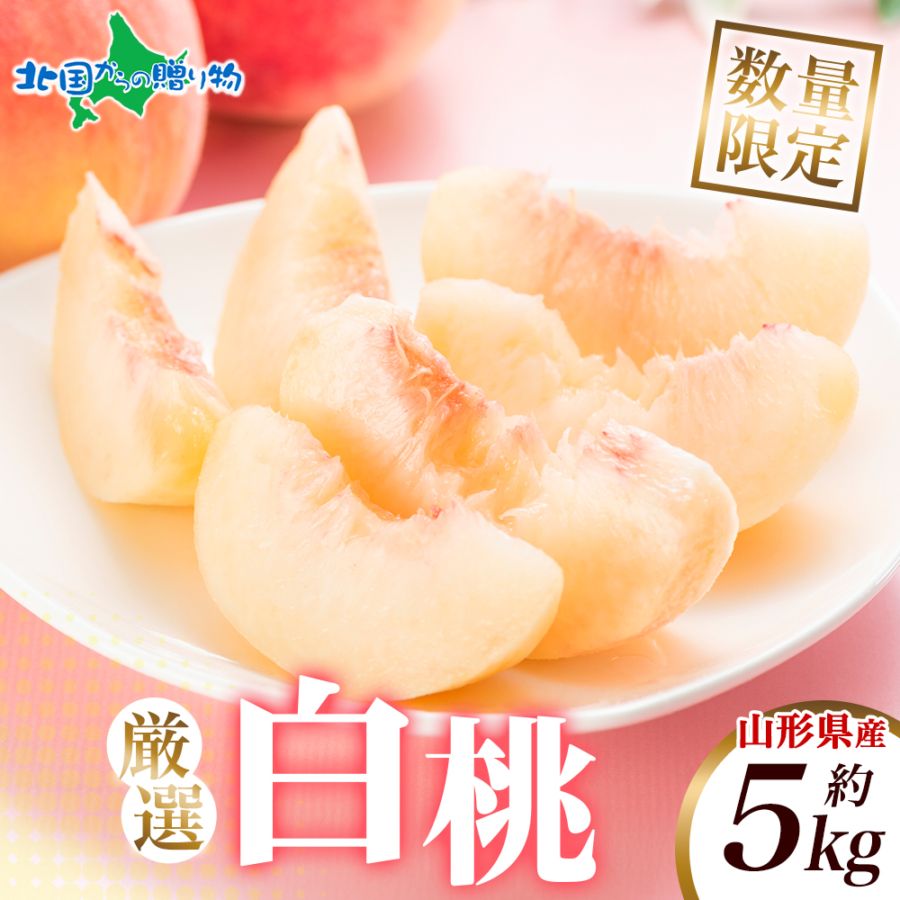 山形県産 白桃 約5kg ※100セット限定 もも モモ 白桃 旬 産地直送 大玉 完熟 果物 お中元 敬老の日 フルーツ ギフト 敬老の日 桃 山形 新鮮 美味しい 贈答 敬老の日 プレゼント フルーツ ギフト 残暑見舞い フルーツ 果物 産直 送料無料 ◆出荷予定：8月上旬-9月下旬