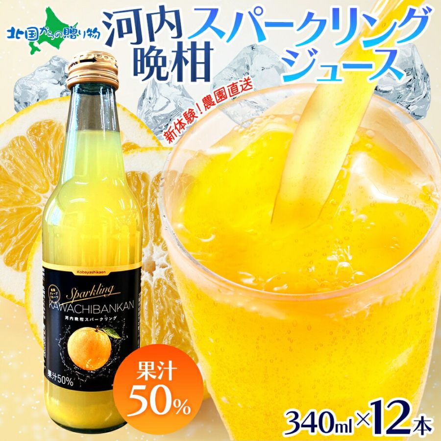 農園直送 河内晩柑 スパークリングジュース 340ml×12本 グレープフルーツ サイダー 晩柑 果汁50％ 河内晩柑ジュース 炭酸 ジュース 国産 子どもも飲める お年賀 ジュース ギフト セット お歳暮 寒中見舞い お年始 御年賀 お年賀 ギフト ジュース プレゼント 炭酸
