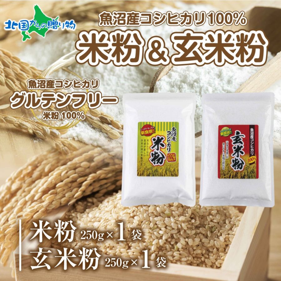 新潟県産 米粉 玄米粉 セット 各250g 計500g 魚沼産 コシヒカリ 白米粉 アレルギー グルテンフリー 小麦不使用  GABA 米 お取り寄せ 詰め合わせ 製菓材料 製菓 お菓子作り パン用 製菓用 送料無料 国産 コパフーズ 新潟県 お取り寄せ