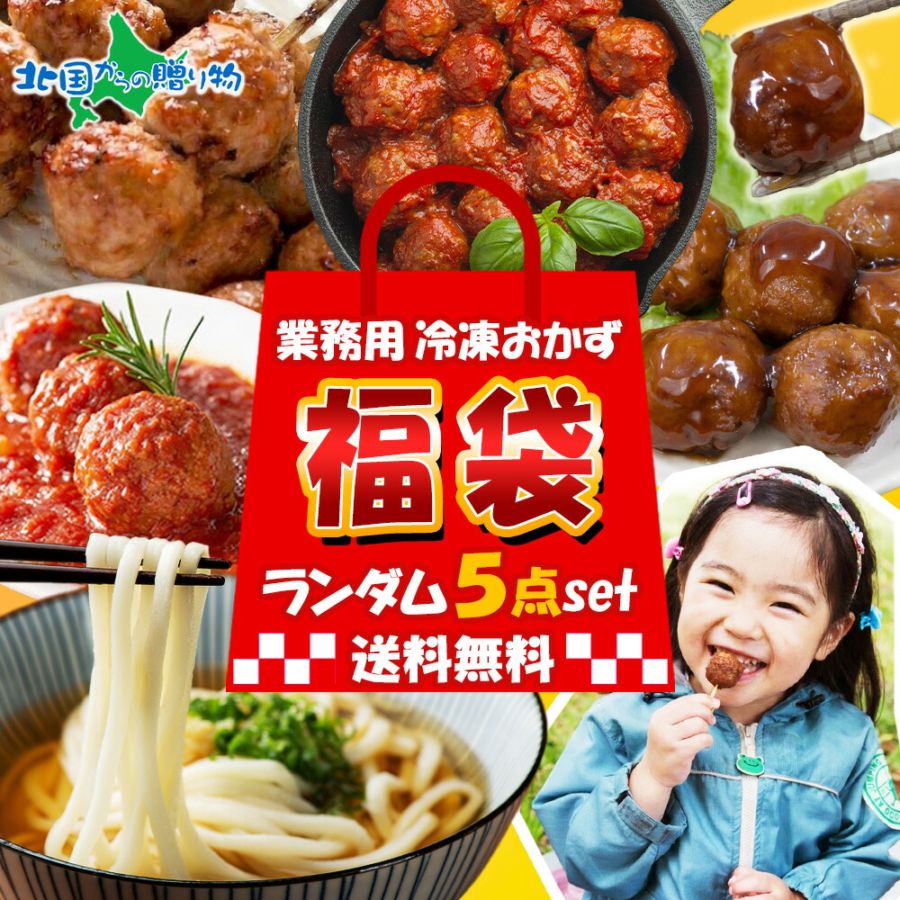 訳あり 福袋 冷凍食品 5点セット 送料無料 業務用 冷凍おかず 大容量 特大 ハンバーグ ミートボール つくね 鶏つくね串 冷凍うどん ミニハンバーグ 食べ比べ お試し お楽しみ袋 食品ロス フードロス 在庫処分 セール おかず おやつ 詰め合わせ