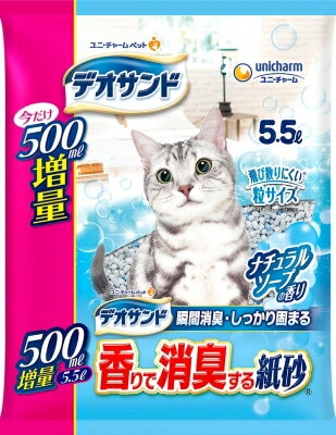 デオサンド　香りで消臭する紙砂　ナチュラルソープの香り ５Ｌ