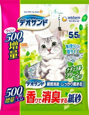 デオサンド　香りで消臭する紙砂　ナチュラルグリーンの香り 5Ｌ ペット トイレ用品 猫 ねこ ユニチャーム