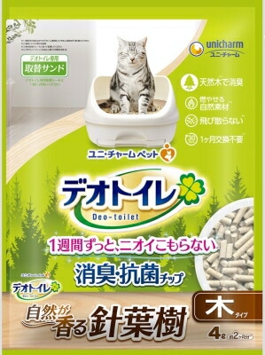 デオトイレ　飛び散らない針葉樹の消臭・抗菌チップ 4Ｌ ペット トイレ用品 猫 ねこ ユニチャーム