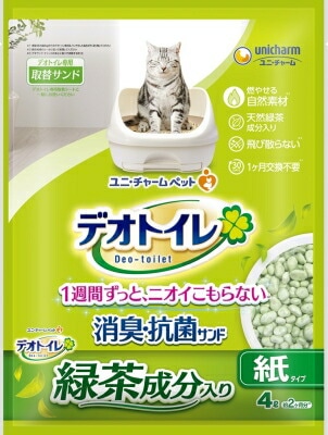 １週間消臭・抗菌デオトイレ飛散らない緑茶成分入り・消臭サンド ４Ｌ