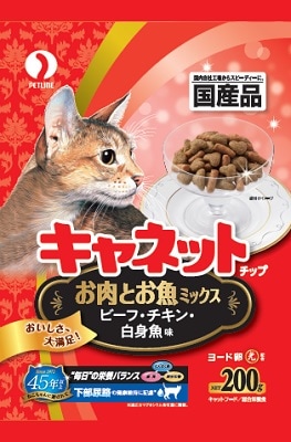 新キャネットチップお肉とお魚ミックス 200ｇ ペットライン キャットフード