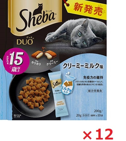 【12個セット】シーバ　デュオ　15歳以上　クリーミーミルク味 200ｇ マース ペット フード キャットフード まとめ買い