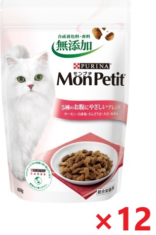 【12個セット】モンプチドライバッグ5種のお腹にやさしいブレンド キャットフード ネスレ日本 ペット フード 600ｇ
